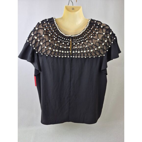 Carolina Herrera Women's Black Embroidered Yoke Pearl Top Blouse Size 16 $1690+ - Picture 4 of 7